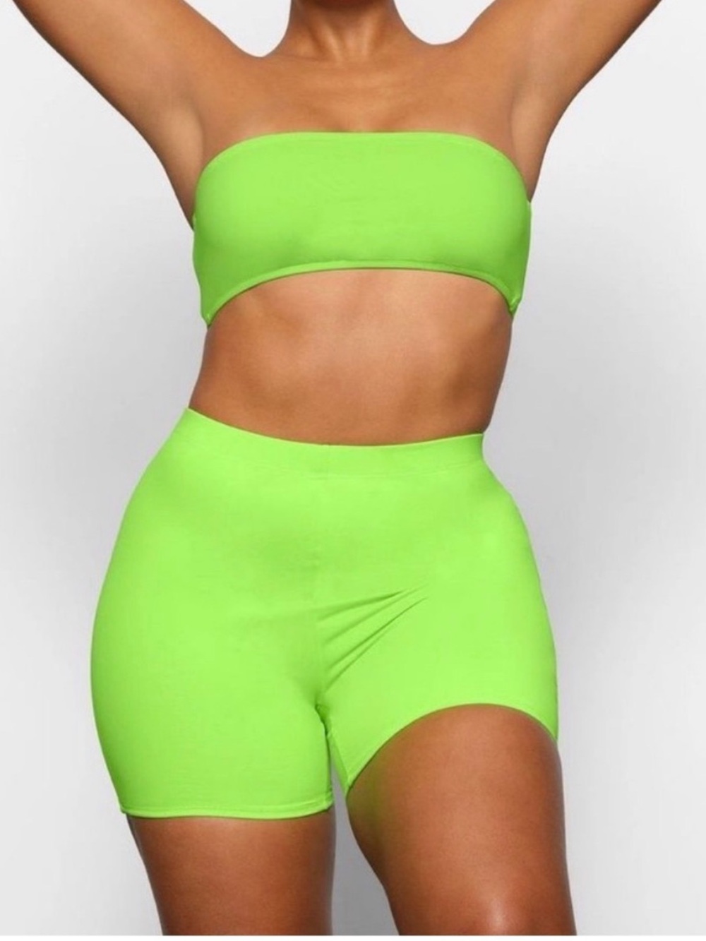 Skims Neon Green Recycled Swim Elastane Mid Waist Biker Gym Shorts Size Large